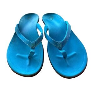 OluKai HO'Opio Teal Blie Flip Flop Sandals Women's Size 8 Comfort Beach Shoe